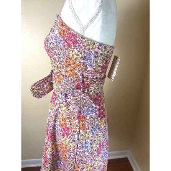 NWT no comment Womens Pink Micro Floral Strapless Mini Dress Sz M Retro 60s Cute - Picture 9 of 16